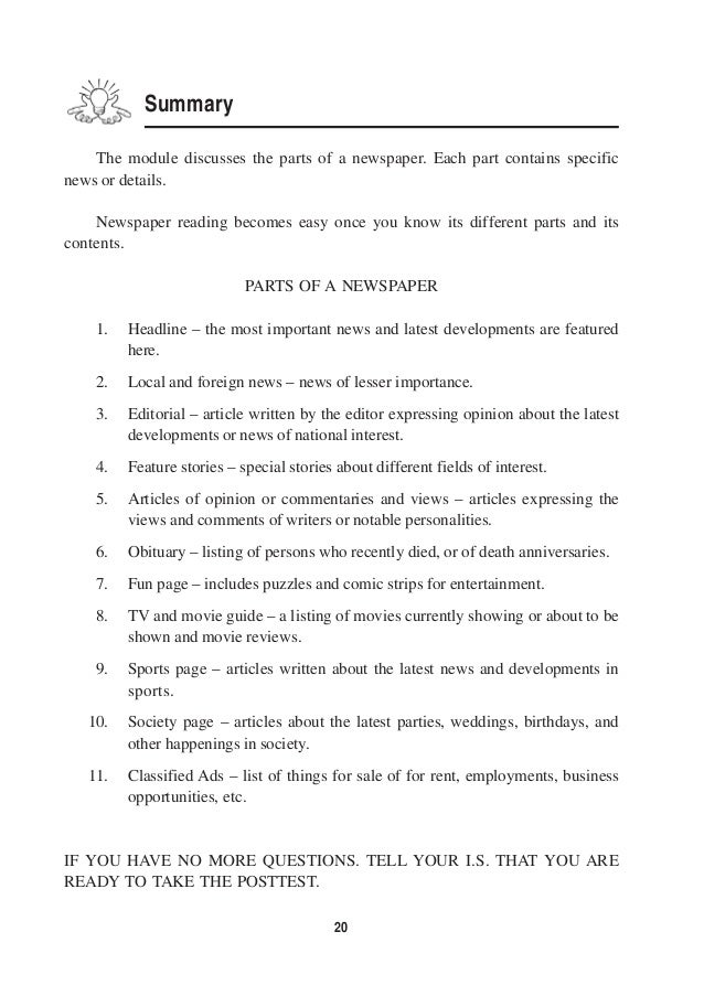 parts of a newspaper