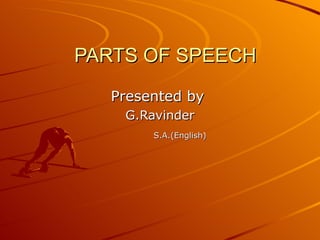 PARTS OF SPEECH Presented by  G.Ravinder S.A.(English) 