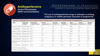 Antihypertensive
Severe Preeclampsia
(NICE recommendation)
The use of antihypertensive drugs in attempts to prolong
pregnancy or modify perinatal outcomes in pregnancies.
 