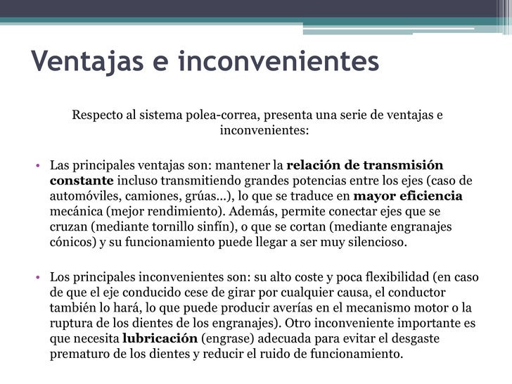 Transmisión por engranajes ventajas y desventajas