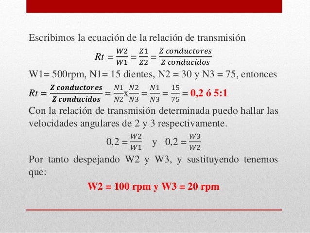 Relación de transmisión engranajes