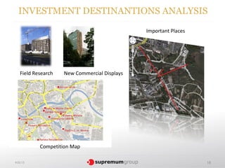 INVESTMENT DESTINANTIONS ANALYSIS

                                              Important Places




   Field Research   New Commercial Displays




           Competition Map

4.02.13                                                          18
 