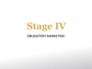 Stage IV
OBLIGATORY MARKETING
 