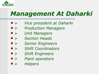 Management At Daharki
      Vice president at Daharki
      Production Managers
      Unit Managers
      Section ...