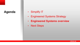 Agenda • Simplify IT
• Engineered Systems Strategy
• Engineered Systems overview
• Next Steps
 