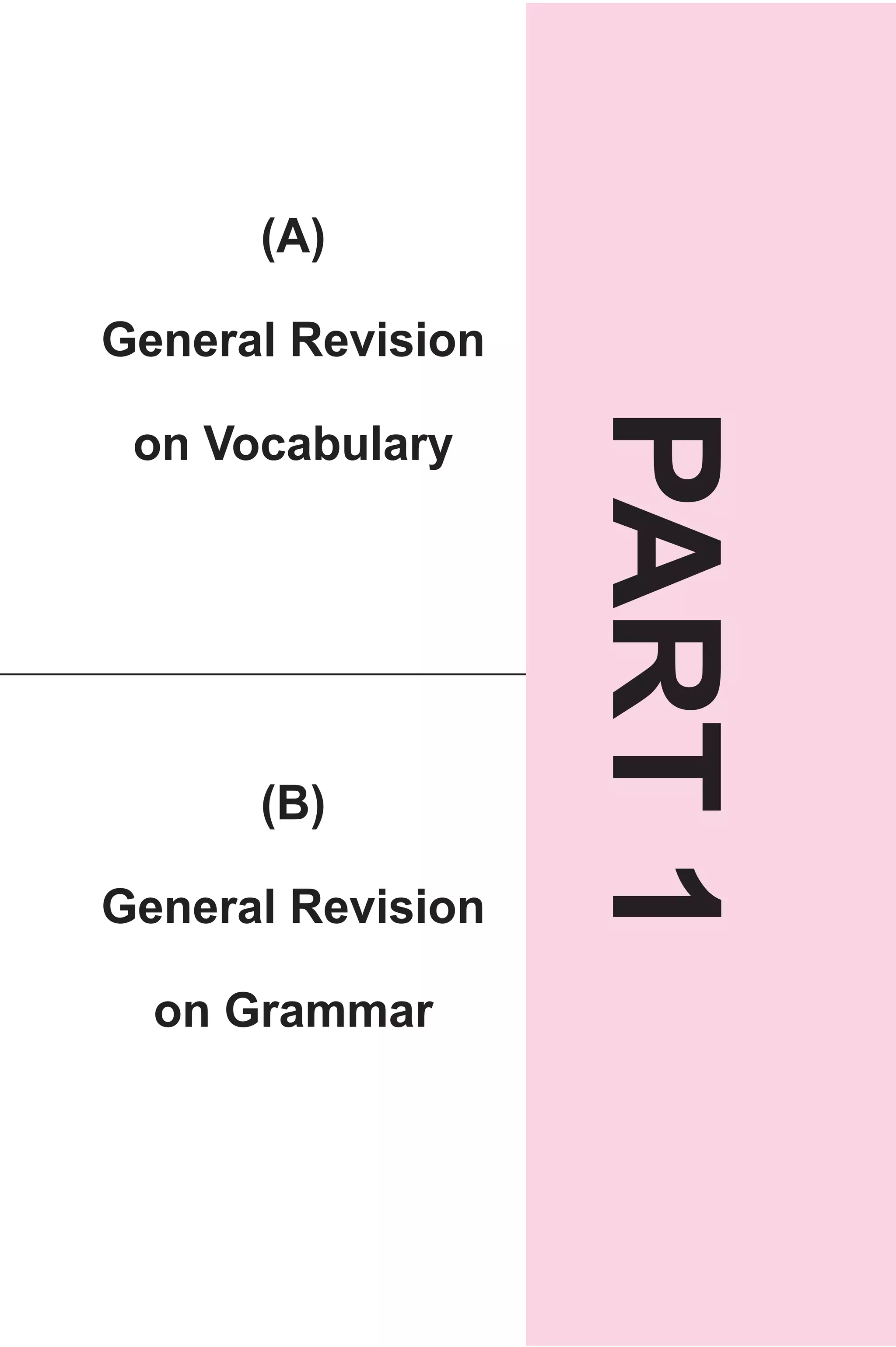 (A) 
General Revision 
on Vocabulary 
PART 1(B) 
General Revision 
on Grammar 
 