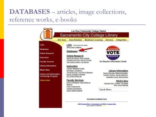 DATABASES  – articles, image collections, reference works, e-books 
