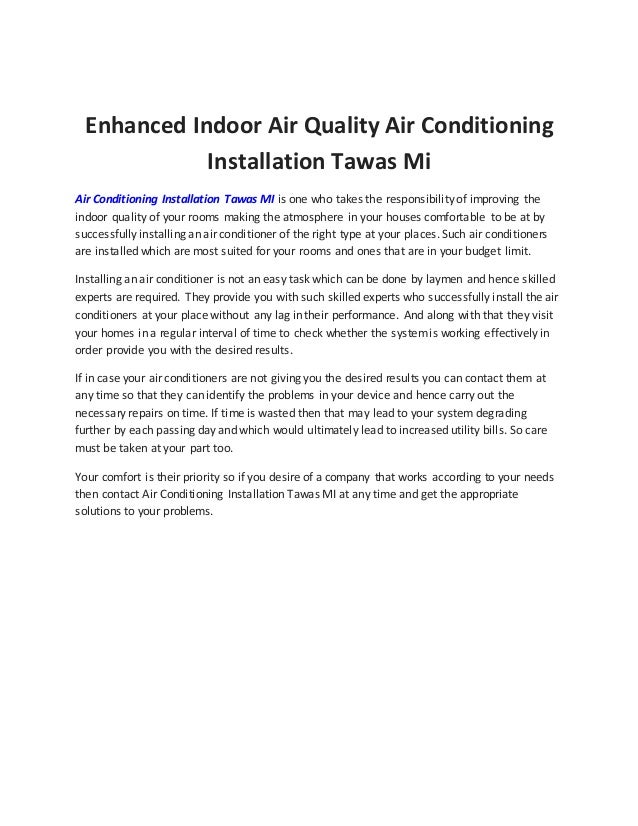 Enhanced indoor air quality air conditioning installation tawas mi