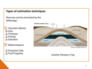 84
Types of estimation techniques
Reserves can be estimated by the
followings:
1
2
 