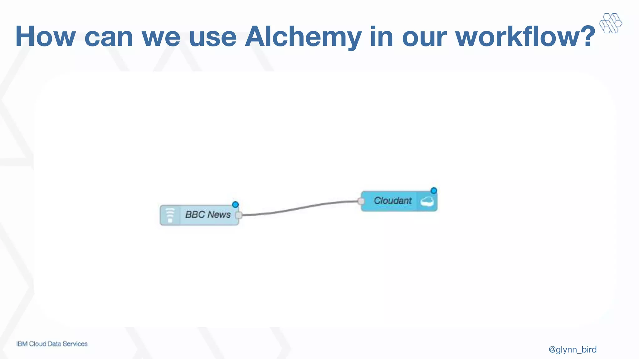 @glynn_bird
How can we use Alchemy in our workflow?
 