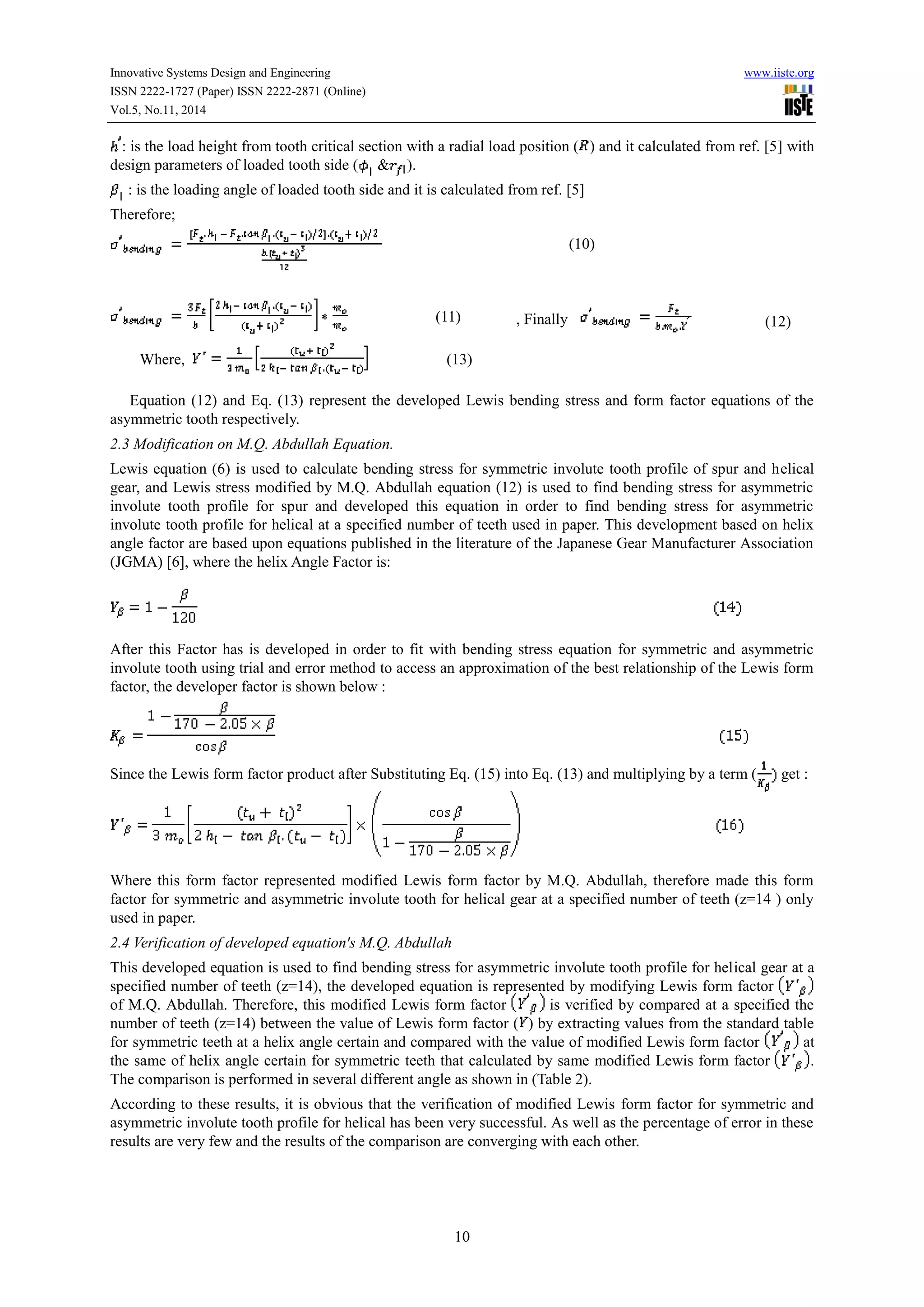 Enhancement of bending strength of helical gears by using asymmetric