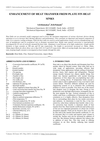 Enhancement of heat transfer from plate fin heat sinks | PDF
