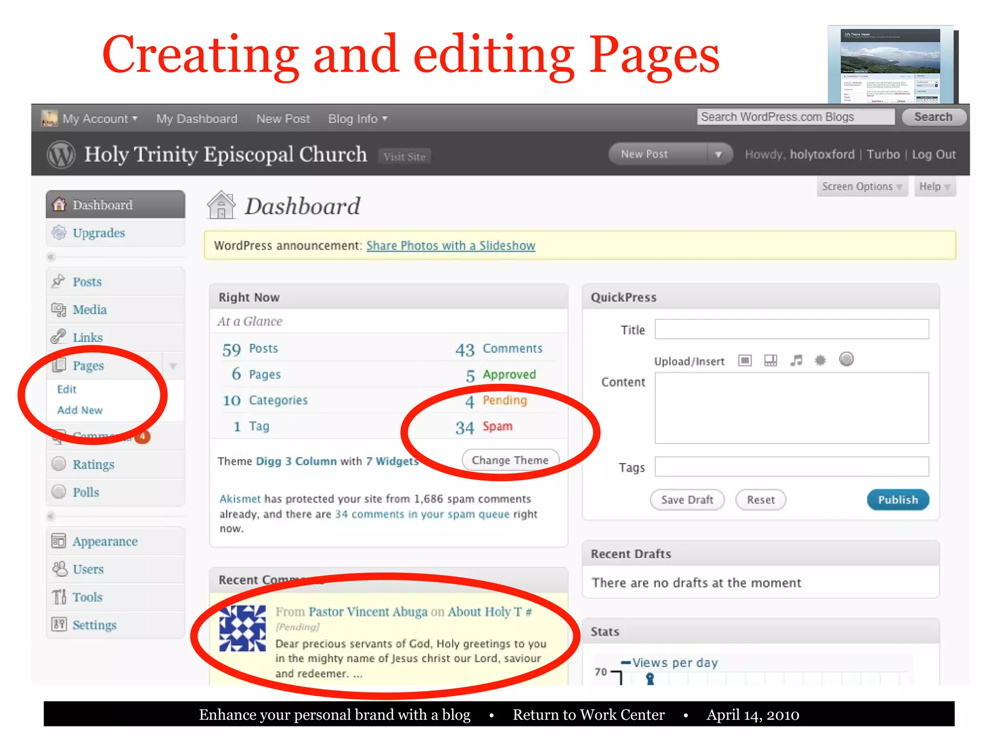 Creating and editing Pages 