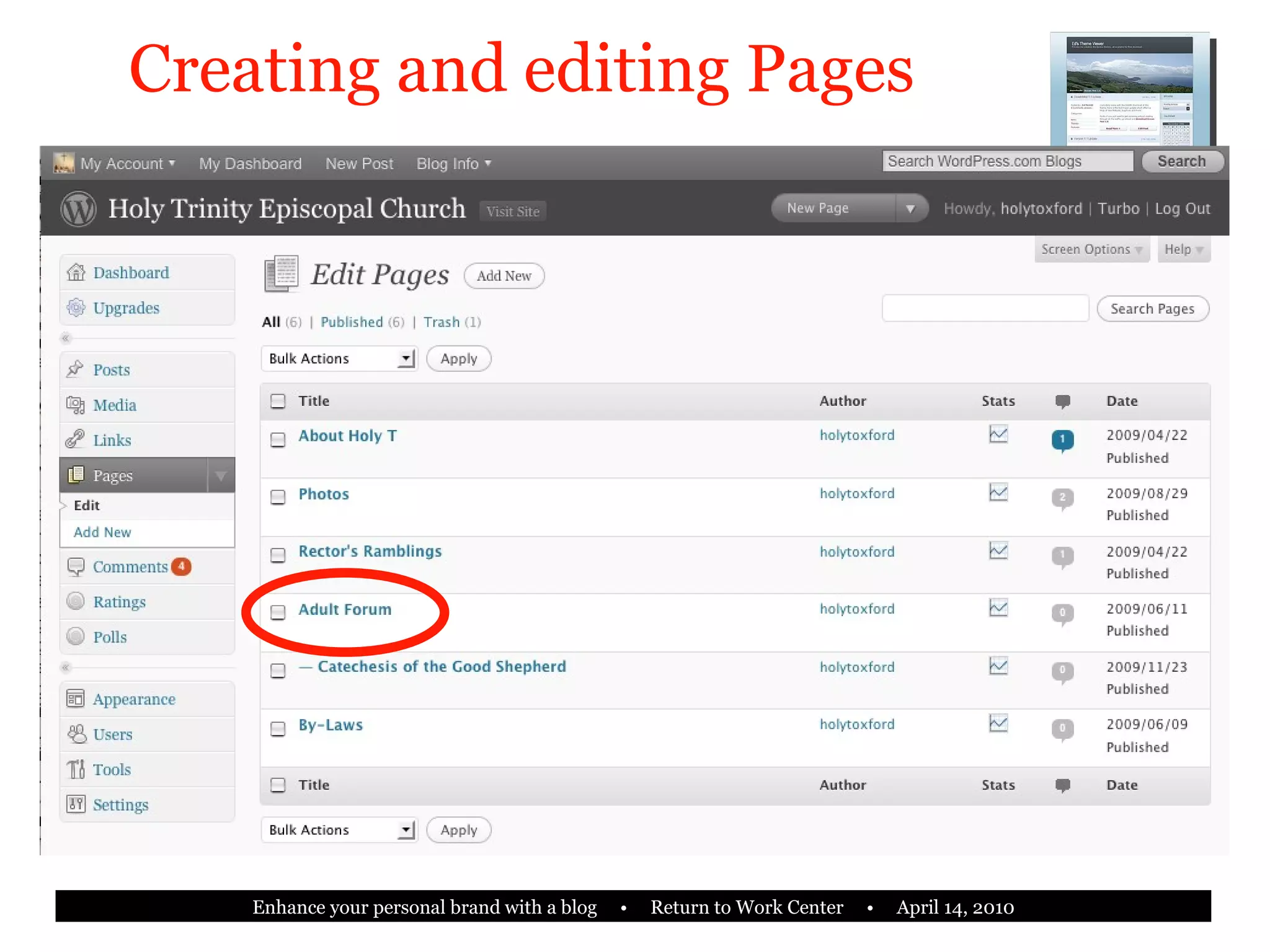 Creating and editing Pages 