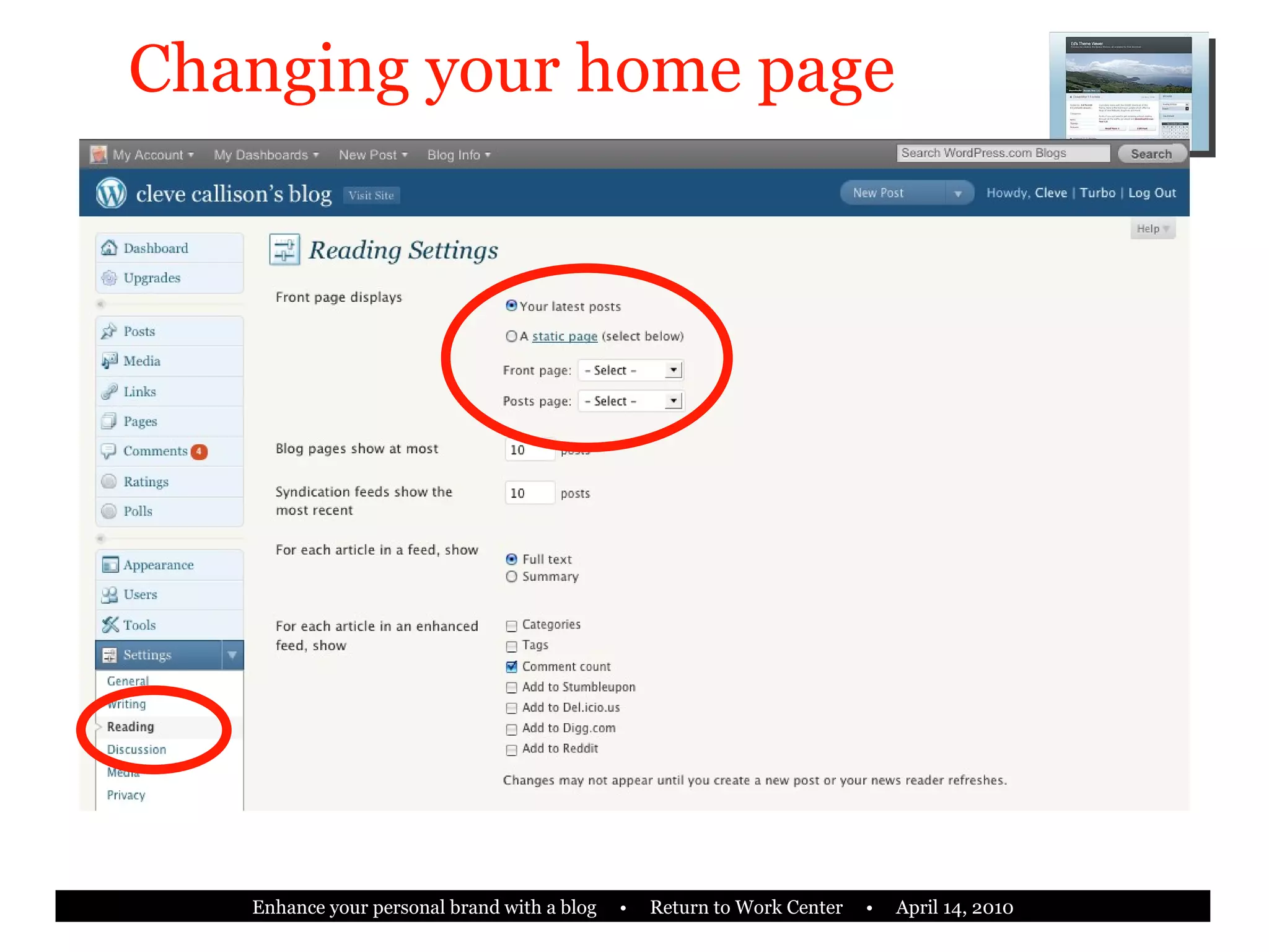 Changing your home page 