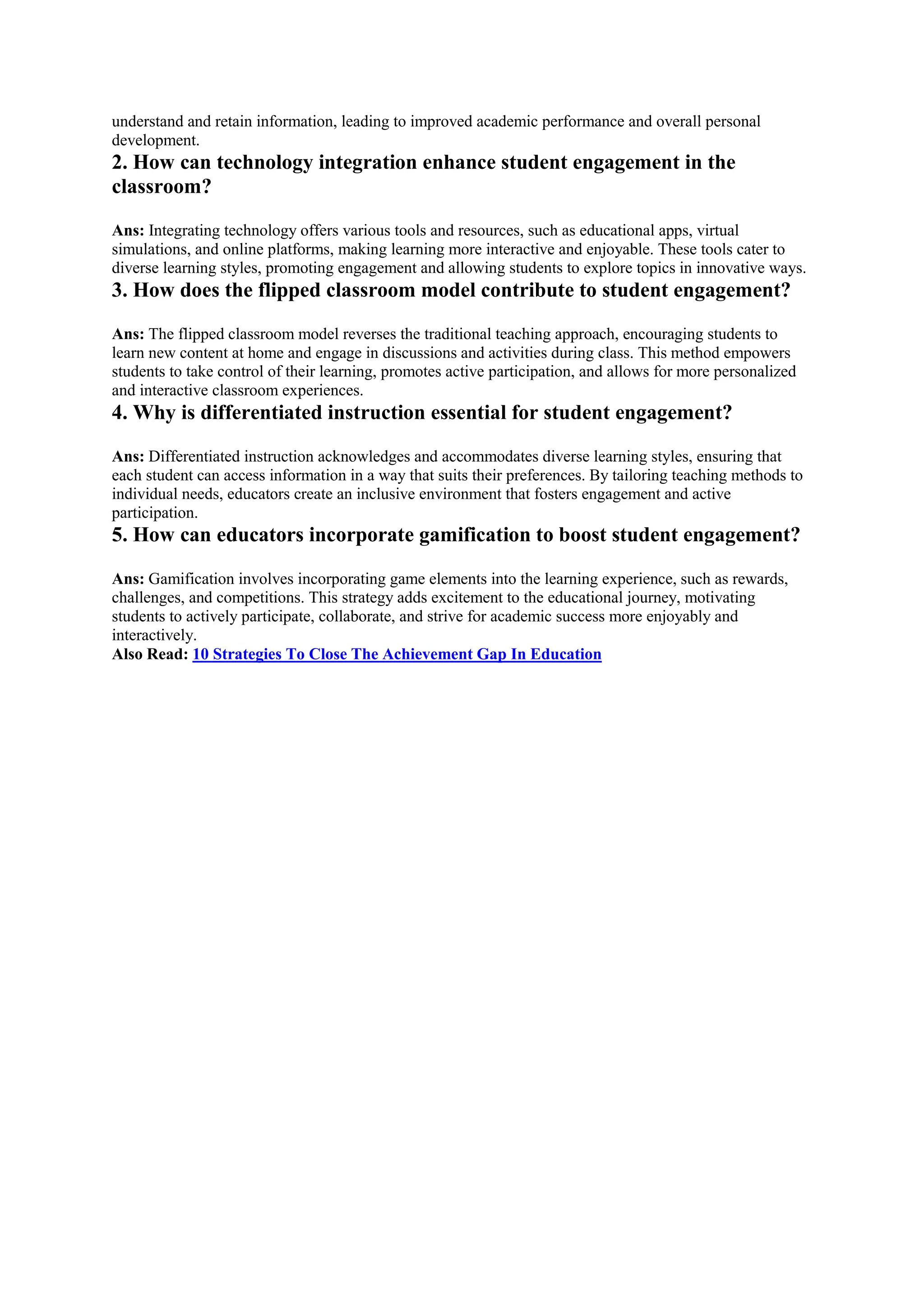 Enhancing Academic Success: Effective Student Engagement Strategies | PDF