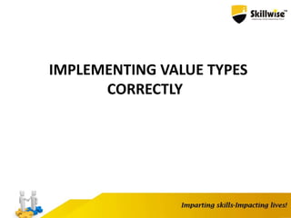 IMPLEMENTING VALUE TYPES
CORRECTLY
 
