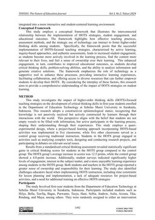 Enhancing Higher Order Thinking Skills (HOTS) in Education; Strategies ...