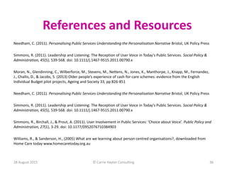 Needham, C. (2011). Personalising Public Services Understanding the Personalisation Narrative Bristol, UK Policy Press
Sim...