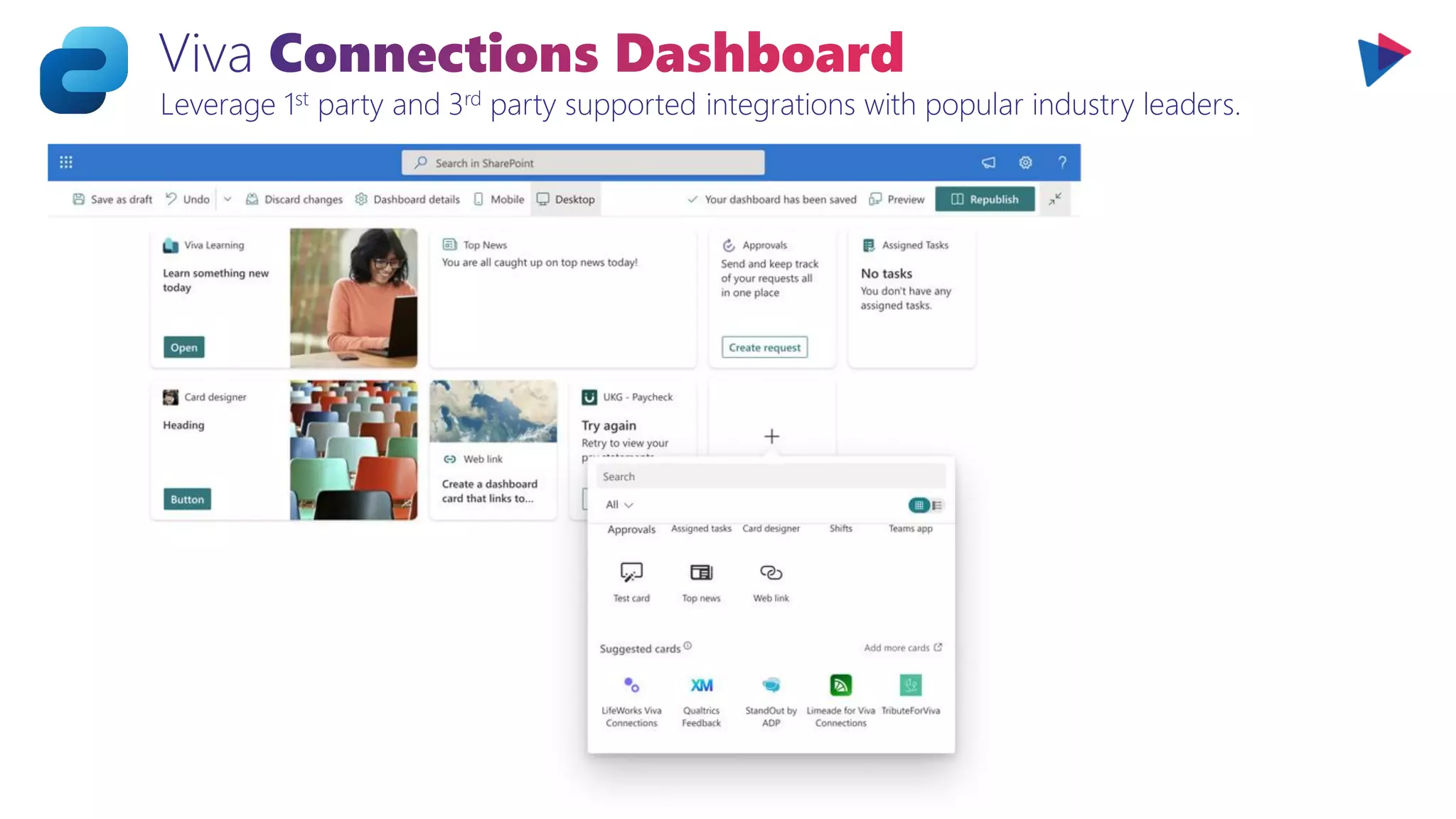 Leverage 1st party and 3rd party supported integrations with popular industry leaders.
 