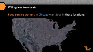 Willingness to relocate

Food	
  service	
  workers	
  in	
  Chicago	
  want	
  jobs	
  in	
  these	
  loca>ons:	
  

 