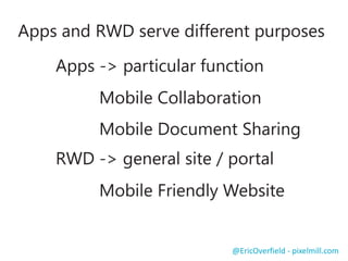 Time to Code it Up
A HTML Prototype
@EricOverfield - pixelmill.com
 