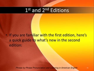 Ch 14 EDISON’S CREATIVE TALENTBEFORE YOU WATCH THE VIDEO	Sound Focus PreviewVocabulary FocusPicture FocusWHILE YOU WATCH THE VIDEOListening ComprehensionListening ClozeFollow-up QuestionsSound Focus 1: /eʸ/Sound Focus 2: /ɛ/Sound Focus 3: /æ/Sound Focus 4: Sound and Stress ShiftsSound Focus 5: Contrastive Stress and IntonationAFTER YOU WATCH THE VIDEOSounds in Context: Phrase by Phrase 1: Stressed and Unstressed SyllablesSounds in Context: Phrase by Phrase 2: /eʸ/ and /ə/Sounds in Context: Phrase by Phrase 3: /ɛ/ and /æ/On Your OwnOral CompositionPhrase by Phrase Pronunciation and Listening in American English 10Samplecontents