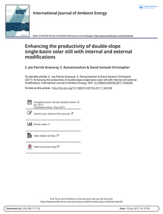 Enhancing the productivity of double slope single basin solar still ...