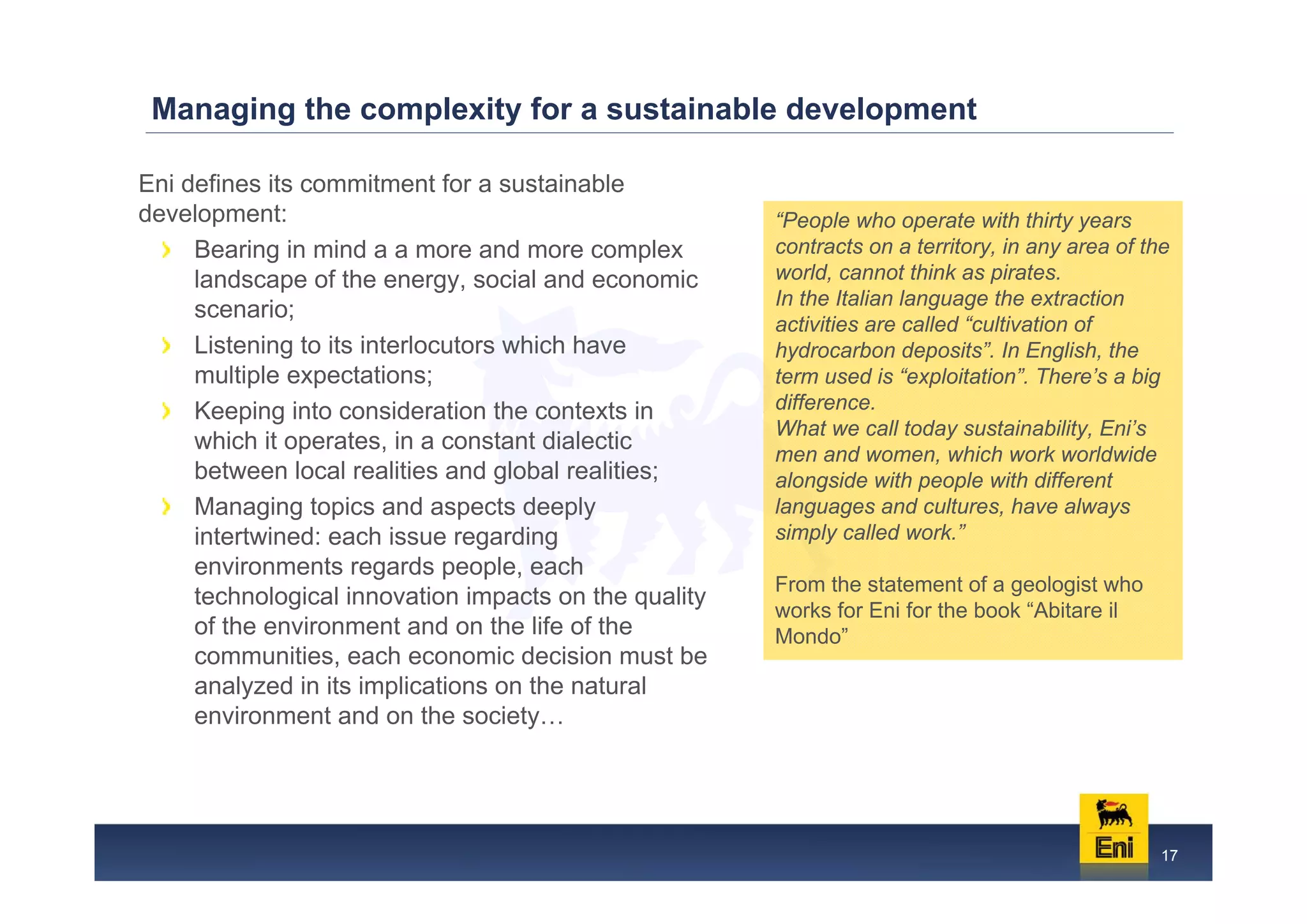 Eni: Managing the complexity of a sustainable development