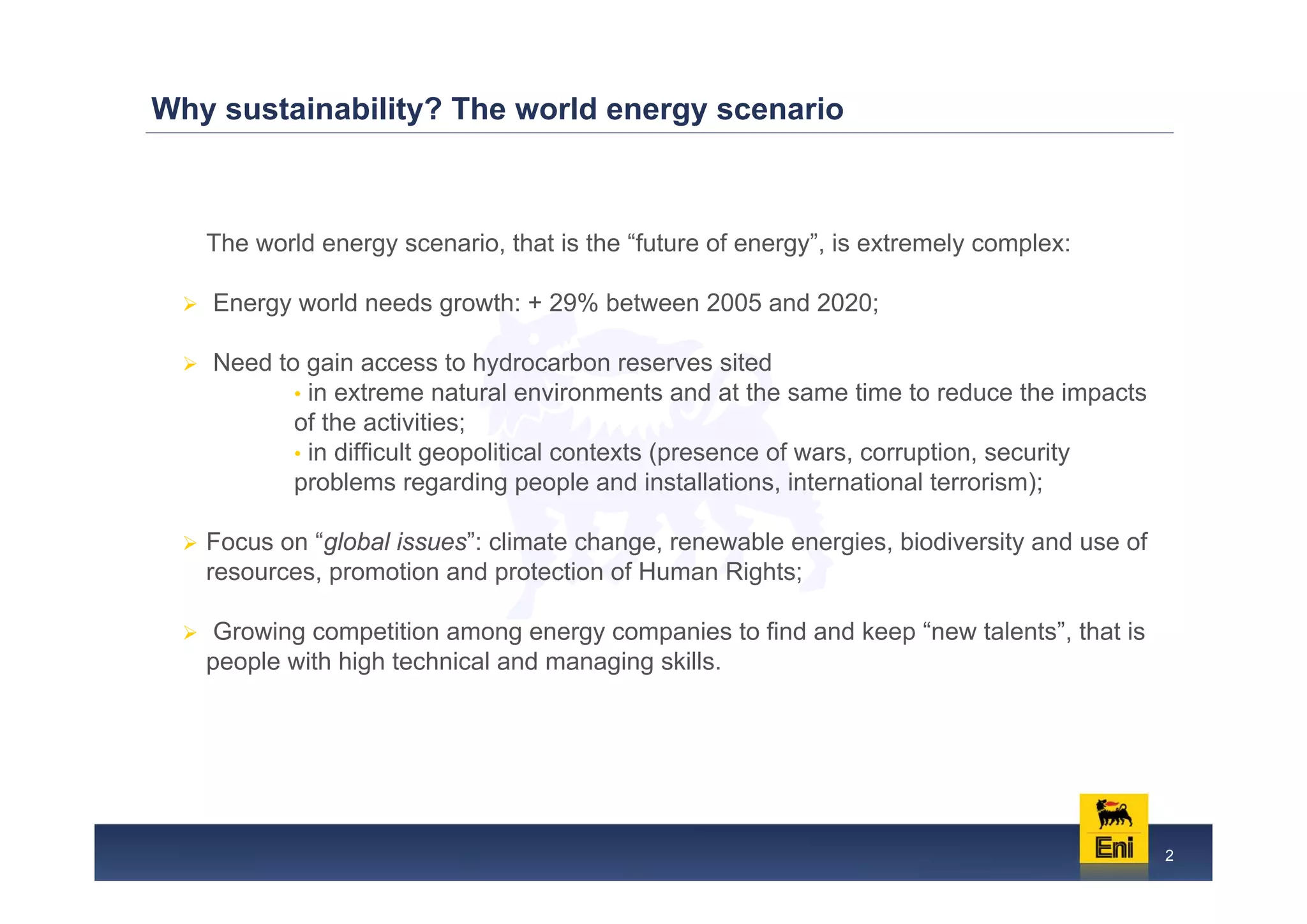 Eni: Managing the complexity of a sustainable development