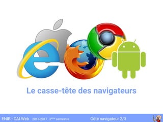 Côté navigateur 2/3ENIB - CAI Web 2016-2017 2ème
semestre
Le casse-tête des navigateurs
 