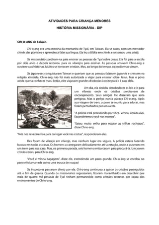 ATIVIDADES PARA CRIANÇA MENORES

    HISTÓRIA MISSIONÁRIA - DIP
 