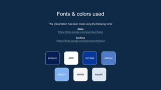 This presentation has been made using the following fonts:
Alata
(https://fonts.google.com/specimen/Alata)
Archivo
(https://fonts.google.com/specimen/Archivo)
Fonts & colors used
#041e52 #ffffff #073899 #4f7bc8
#80b2f1 #f4f6f8 #dbe8f1
 