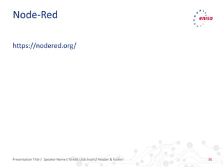 36
https://nodered.org/
Presentation Title | Speaker Name ( To edit click Insert/ Header & footer)
Node-Red
 
