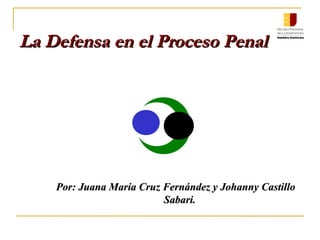 Por: Juana María Cruz Fernández y Johanny CastilloPor: Juana María Cruz Fernández y Johanny Castillo
Sabari.Sabari.
La Defensa en el Proceso PenalLa Defensa en el Proceso Penal
 