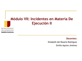 Módulo VII: Incidentes en Materia De
Ejecución II

Docentes:
Elizabeth del Rosario Rodríguez
Emilio Aquino Jiménez

 