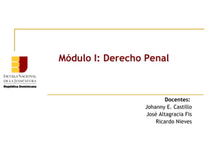 Módulo I: Derecho Penal

Docentes:
Johanny E. Castillo
José Altagracia Fis
Ricardo Nieves

 