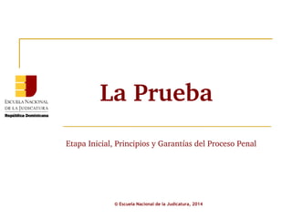 La Prueba 
Etapa Inicial, Principios y Garantías del Proceso Penal 
© Escuela Nacional de la Judicatura, 2014 
 
