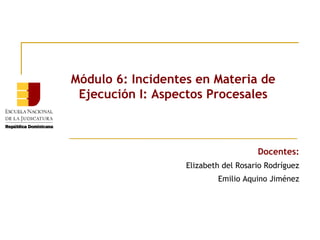 Módulo 6: Incidentes en Materia de
Ejecución I: Aspectos Procesales

Docentes:
Elizabeth del Rosario Rodríguez
Emilio Aquino Jiménez

 
