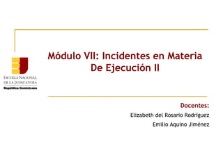 Módulo VII: Incidentes en Materia
De Ejecución II

Docentes:
Elizabeth del Rosario Rodríguez
Emilio Aquino Jiménez

 