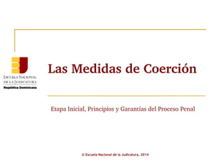 Las Medidas de Coerción 
Etapa Inicial, Principios y Garantías del Proceso Penal 
© Escuela Nacional de la Judicatura, 2014 
 