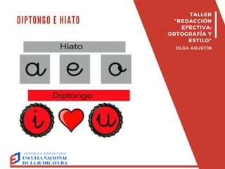 DIPTONGO E HIATO
TALLER
"REDACCIÓN
EFECTIVA:
ORTOGRAFÍA Y
ESTILO"
OLGA AGUSTÍN
 