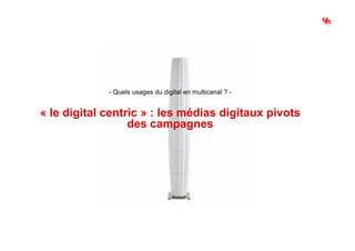 65
                                                            65




             - Quels usages du digital en multicanal ? -


« le digital centric » : les médias digitaux pivots
                  des campagnes
 