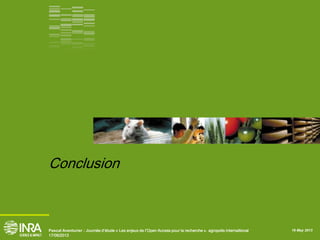 16 May 2013Pascal Aventurier : Journée d’étude « Les enjeux de l’Open Access pour la recherche ». agropolis internaitional
17/06/2013
Conclusion
 
