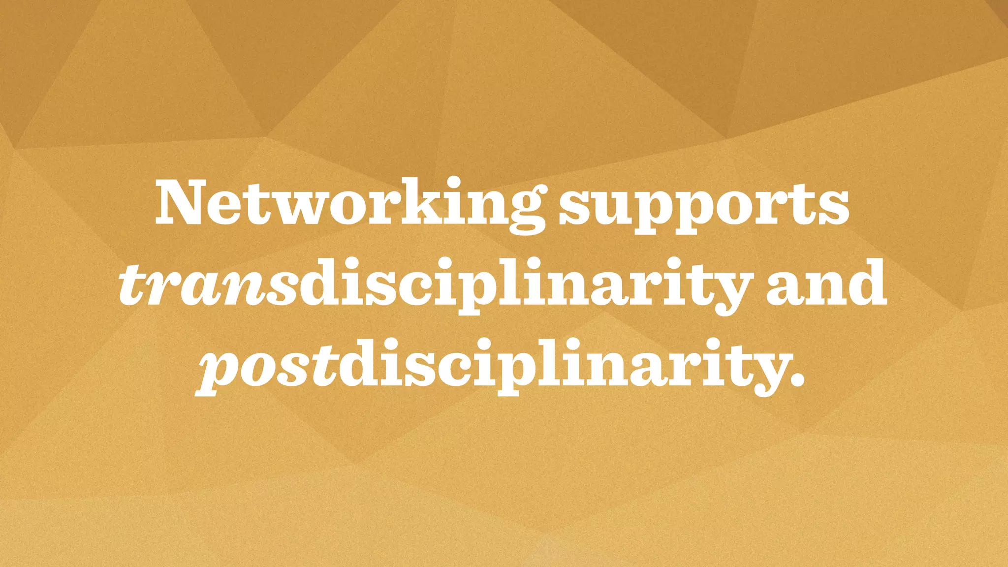 Networking supports 
transdisciplinarity and 
postdisciplinarity. 
 