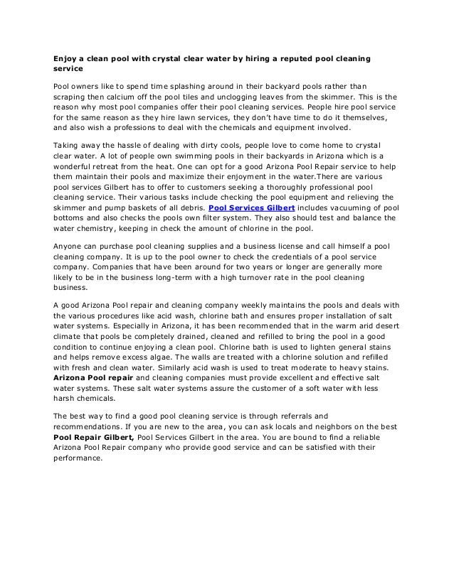 Enjoy A Clean Pool With Crystal Clear Water By Hiring A Reputed Pool