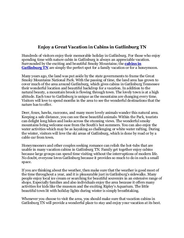 Enjoy A Great Vacation In Cabins In Gatlinburg Tn