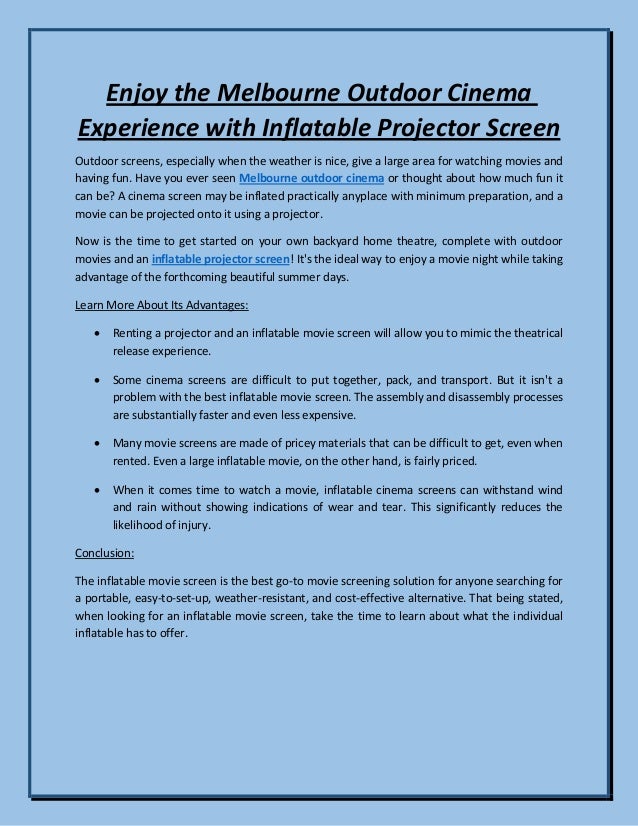 Enjoy the Melbourne Outdoor Cinema Experience with Inflatable Projector