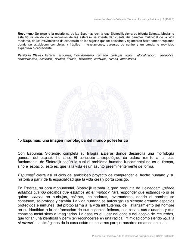 Peter Sloterdijk Espumas Mundo Poliesferico Y Ciencia Ampliada De I
