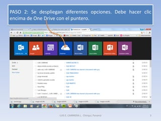 PASO 2: Se despliegan diferentes opciones. Debe hacer clic
encima de One Drive con el puntero.
LUIS E. CARRRERA L. Chiriquí, Panamá 3
 